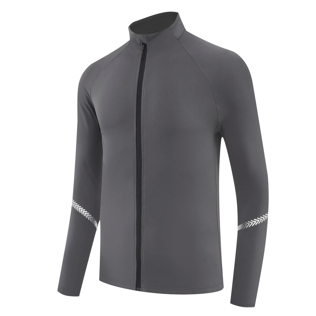 Winter Mens Running Jackets Long Sleeve Full Zipper Training Shirts Workout Sports Sweatershirt Sportswear Elastic Reflective