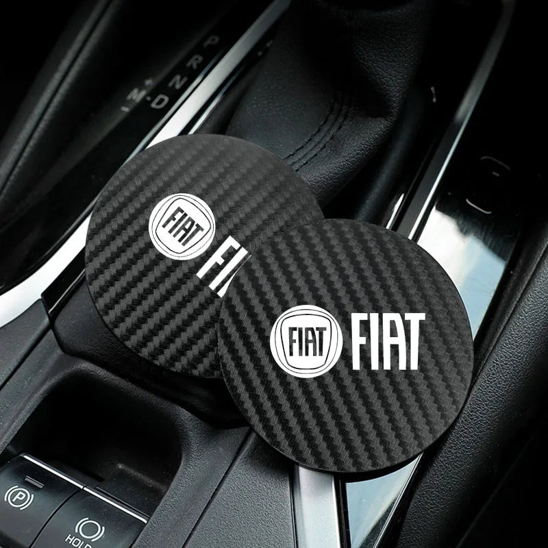 2Pcs Car Coasters Carbon Fiber Cup Holder Mat For Fiat 500 Abarth Punto Panda Doblo Car Interior Accessories Decorative Coasters