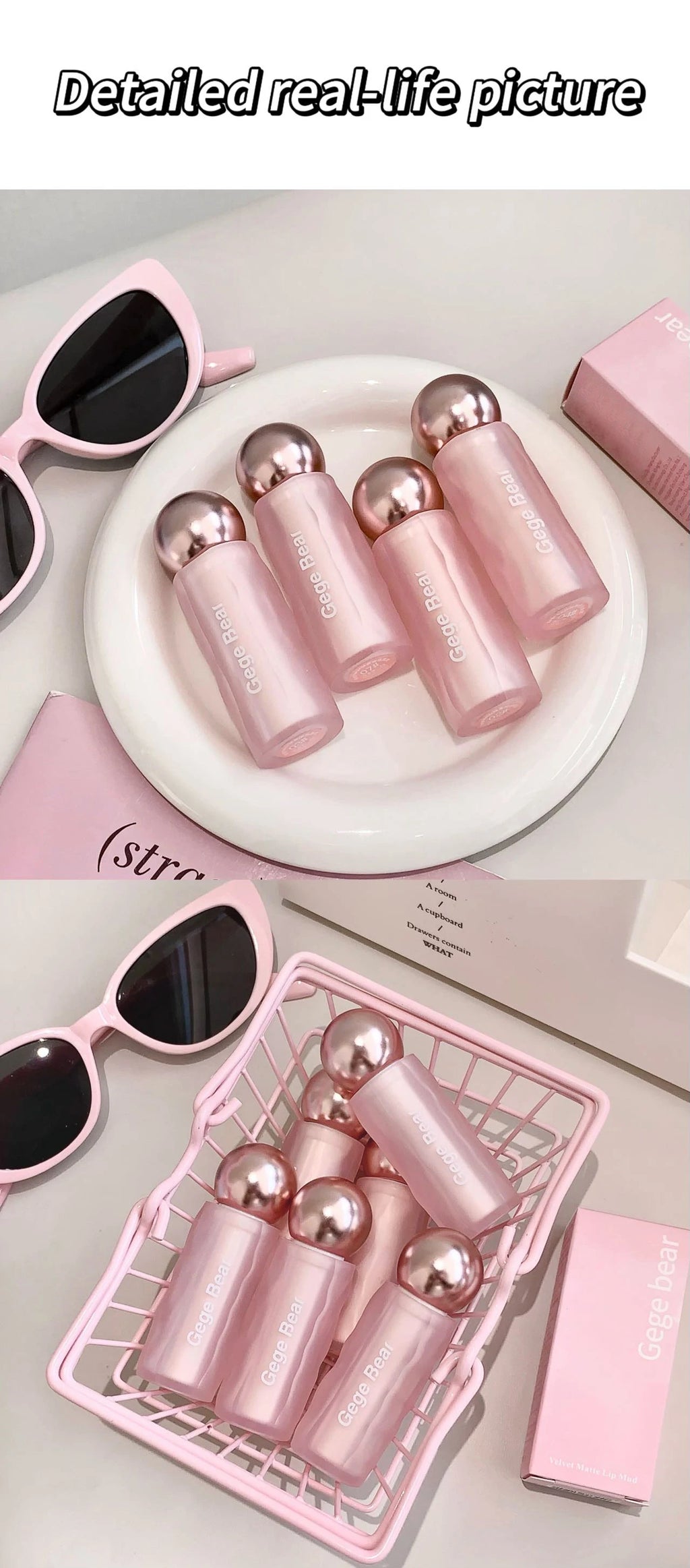 Gege Bear Velvet Matte Lip Mud, Soft, High Pigment for Long-lasting Wear, and Brightening Velvet Matte Finish Lip Color