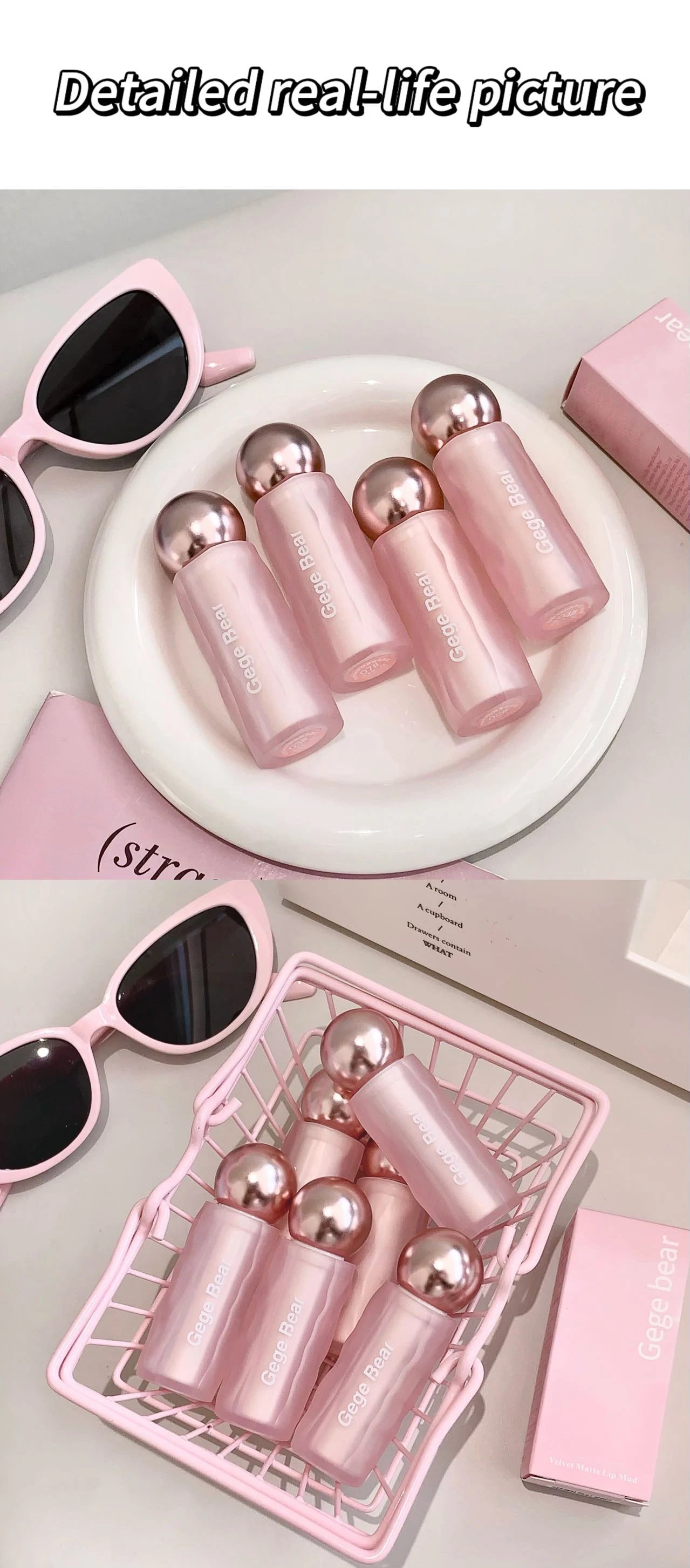 Gege Bear Velvet Matte Lip Mud, Soft, High Pigment for Long-lasting Wear, and Brightening Velvet Matte Finish Lip Color