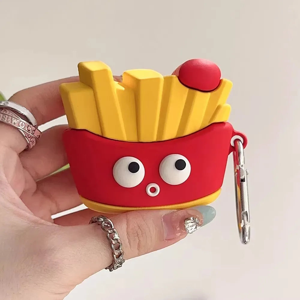 For AirPods 4 3 2 1 Pro Pro2 Earphone Case 3D French Fries Hamburger Silicone Protective Headphone Box With Pendant Cover