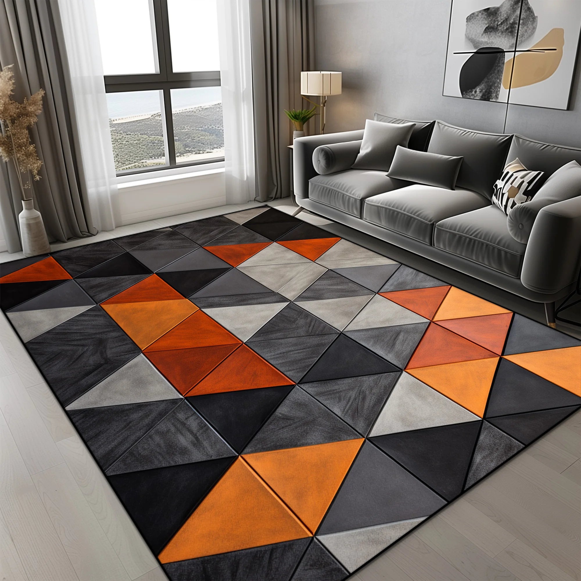 Orange Geometric Carpet for Living Room Modern Luxury Decoration Home Rugs for Bedroom Big Size Non-slip Easy Cleaning Floor Mat