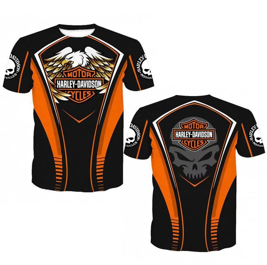 For Harley Davidson European and American Trend Street Motorcycle Tough Man Motorcycle Cotton Printed Short Sleeve High Quality