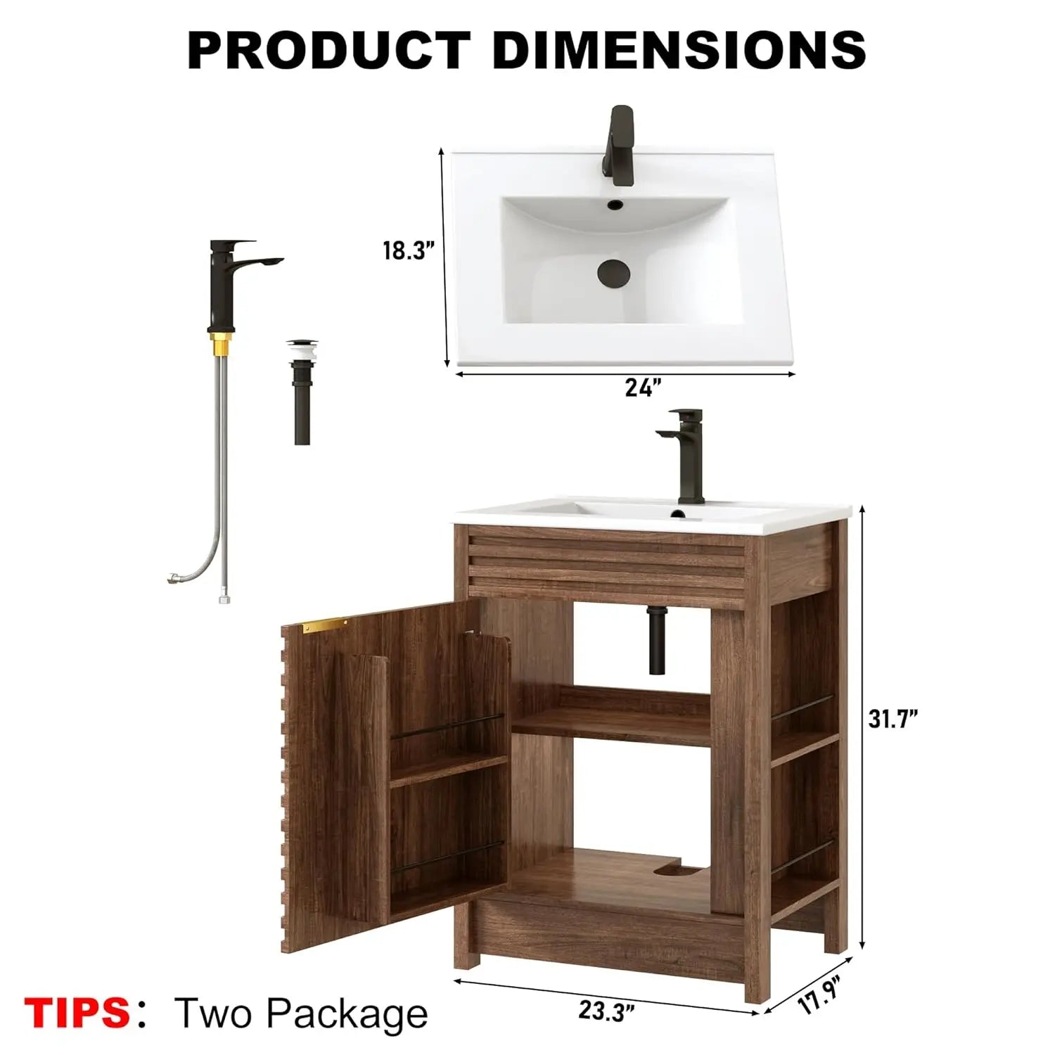 24 Inch Bathroom Vanity with Sink, Mid-Century Modern Bathroom Vanity with Storage Cabinet, Freestanding Bathroom, Customized