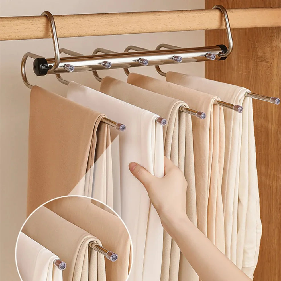 1/2pcs Folding Magic Pants Hangers,5/9Layer Stainless Steel Space Saving Clothes Rack,Jeans Trousers Scarf Organizers for Closet