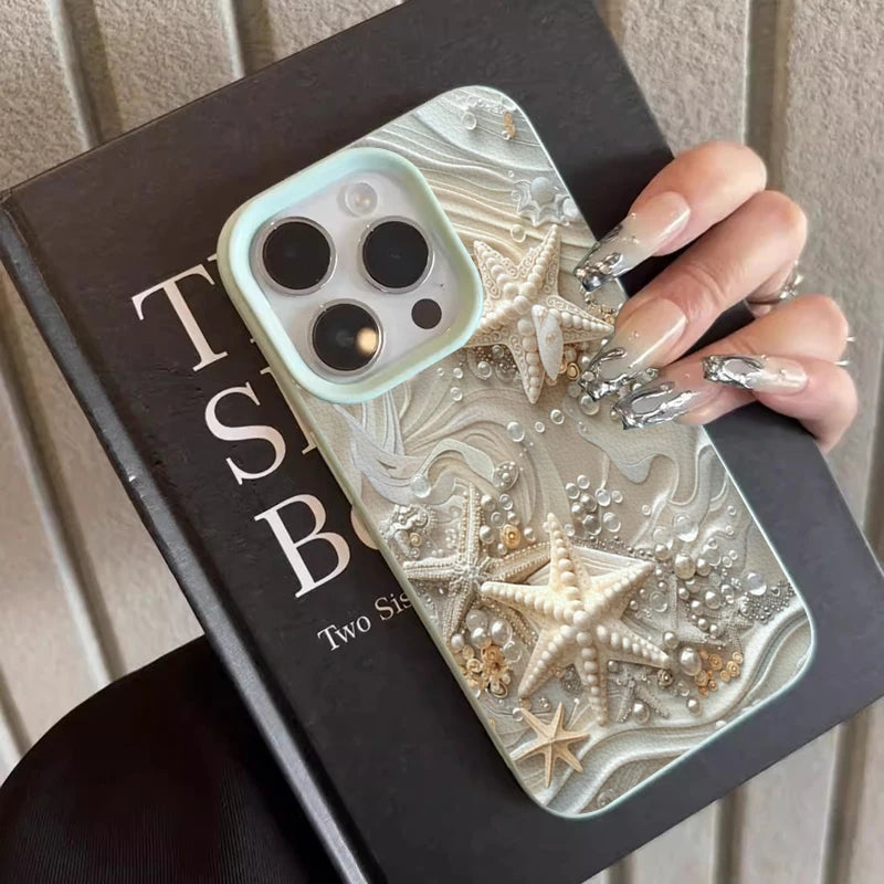 Starfish Pearl Decorated Print Phone Case For iPhone 16 Case iPhone 17 15 13 11 14 12 Pro Max 16 Plus XS X XR 16E Soft TPU Cover