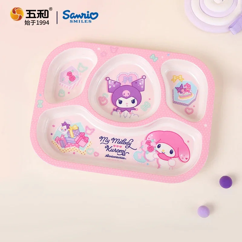 For Sanrio Kuromi Children Tableware Food Grade Dining Plates BPA-Free Salad Fruit Bowl Cartoon Baby Complementary Food Bowls