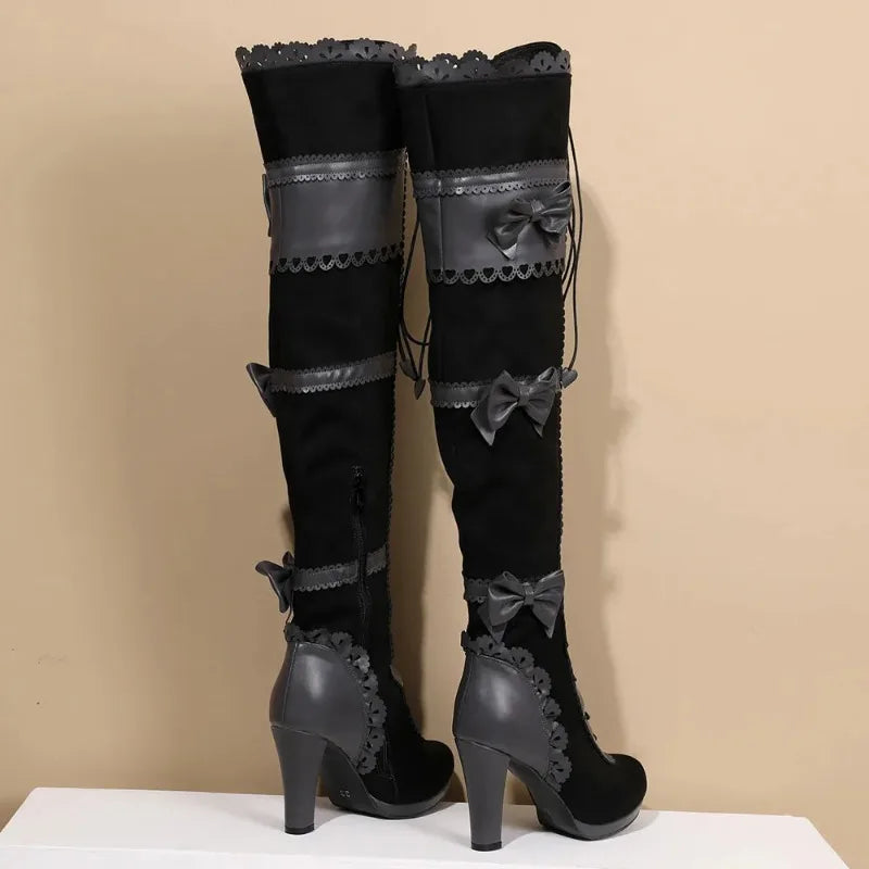 Women's Black Goth Over knee Boots