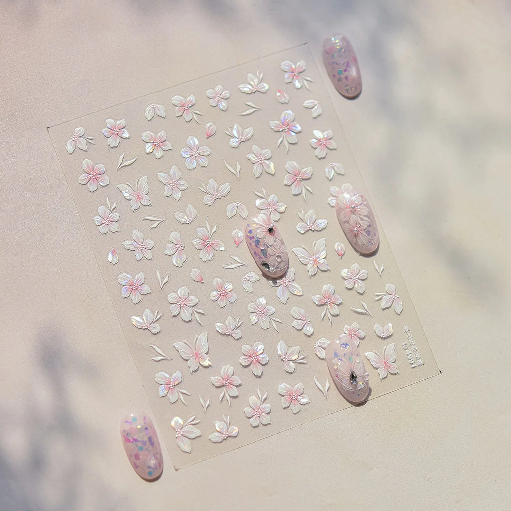 Embossed Flower Pink Butterfly Lucky Peach Blossom Chic Spring Petal 5D Soft Relief Adhesive Nail Art Stickers Manicure Decals