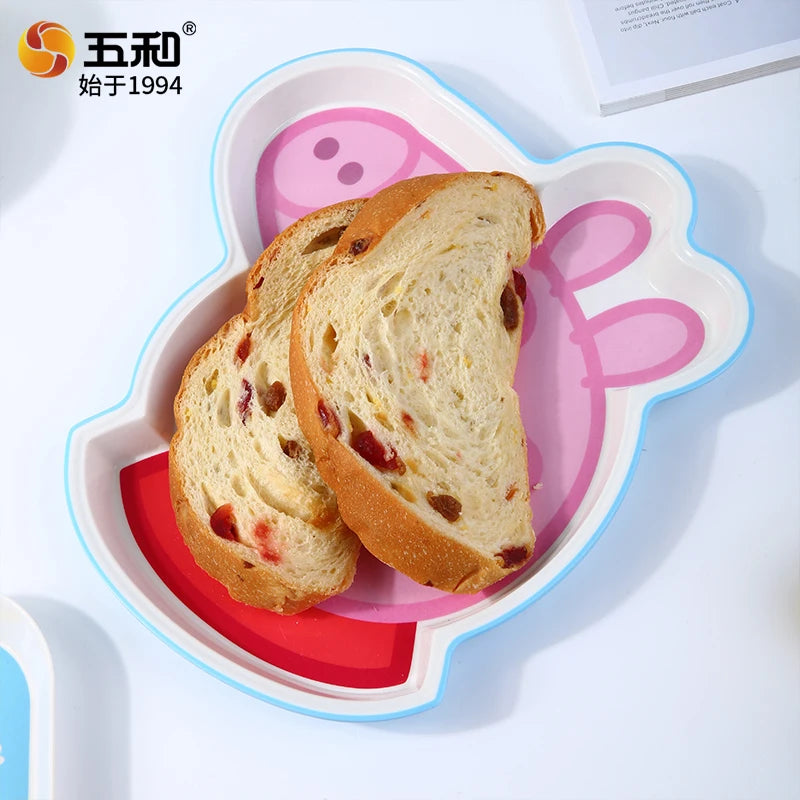 For Peppa Pig Tableware Cartoon Salad Bowl Anti-Fall Dining Plate Cup Spoon Baby Eating Double-ear Bowl Food-grade Divided Plate