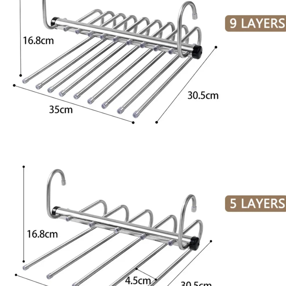 1/2pcs Folding Magic Pants Hangers,5/9Layer Stainless Steel Space Saving Clothes Rack,Jeans Trousers Scarf Organizers for Closet