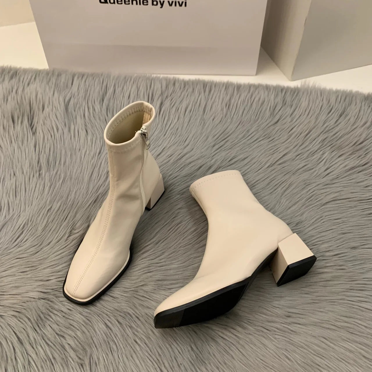 Women's High Heel Leather Boots ort Faion Boots Street Sle Me  PU Upper Spring Autumn Season Thi Heel