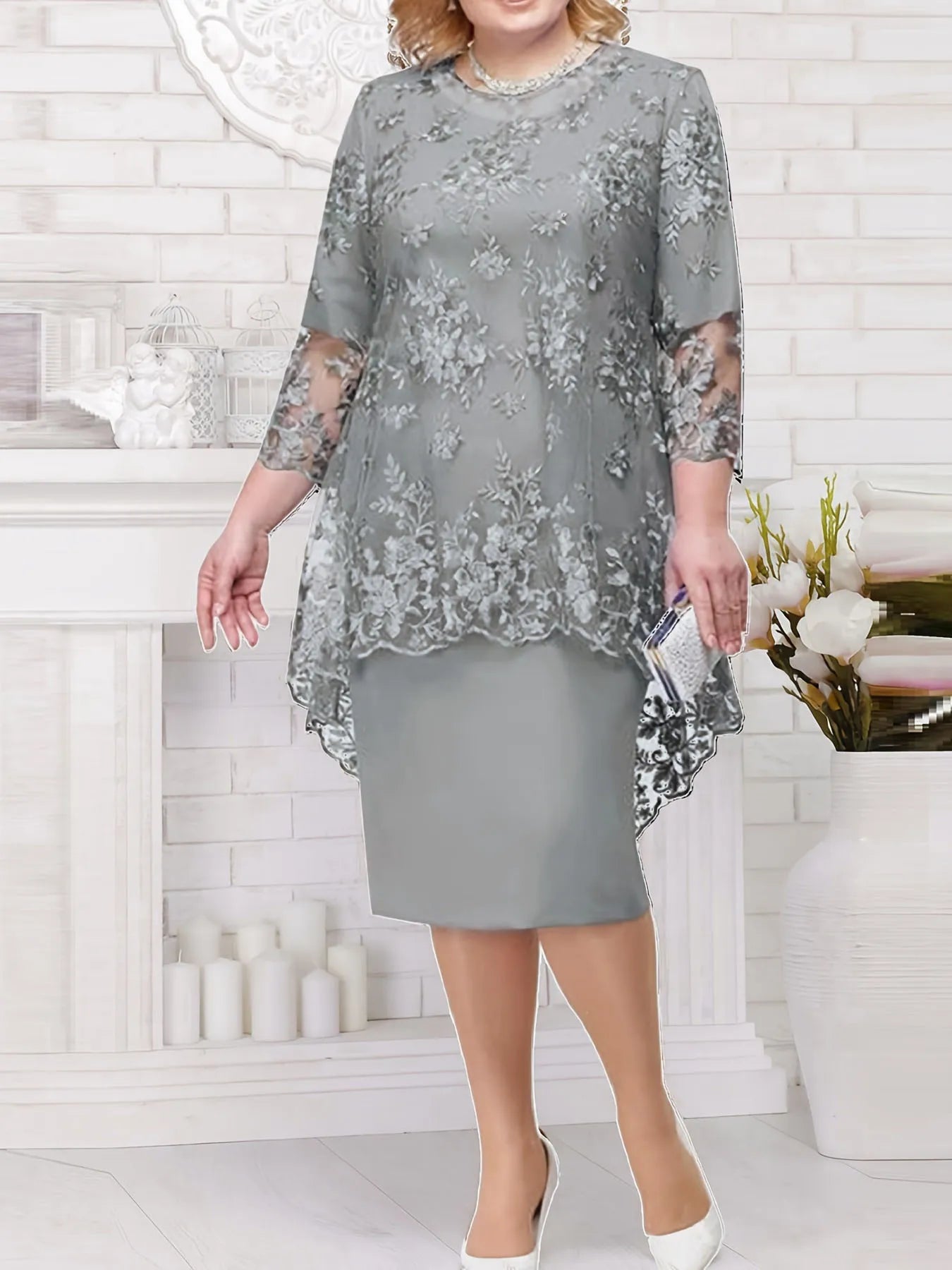 plus size Large Women's Dress New Two Piece Set Large Women's Dress Cocktail Dress 2019#