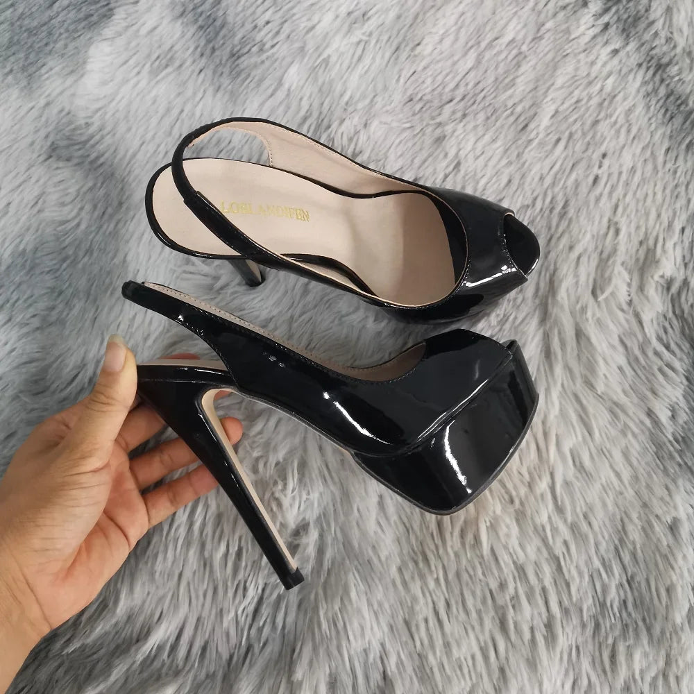 Women Pumps Stilettos 14CM Platform Stripper High Heels Sexy Open Toe Sandals Gladiator Party Dress Wedding Shoes Large Size 44