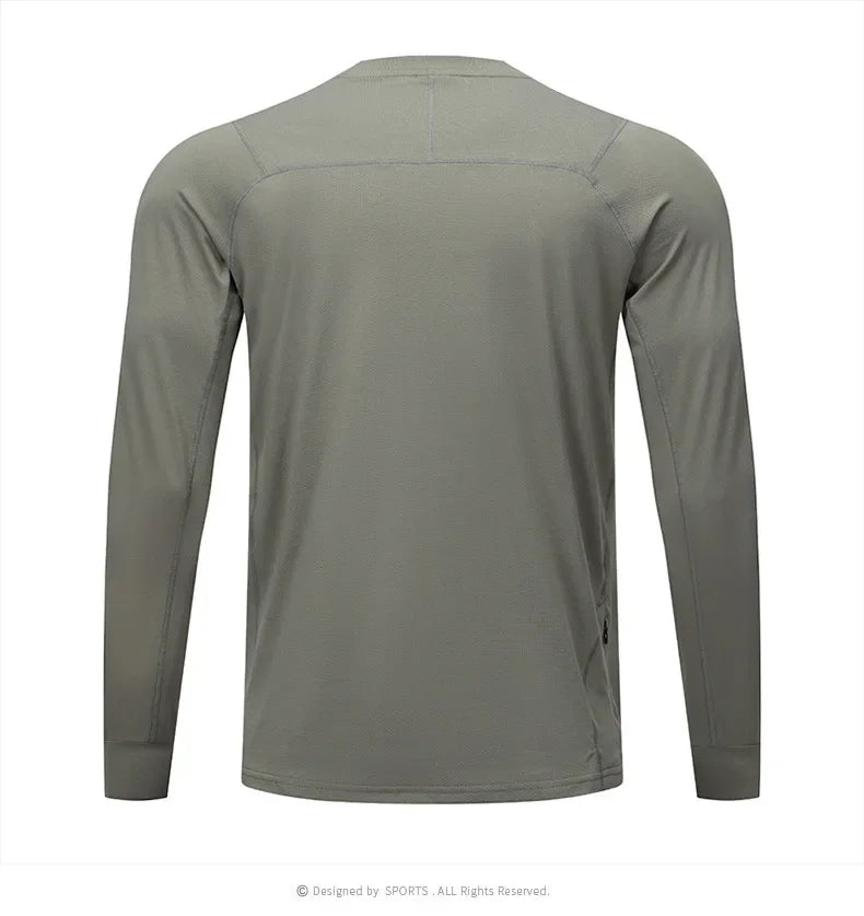 Quick Dry Long Sleeve T-Shirt Men's Thin Collar Breathable Outdoor Sports Base Shirt Striped Pattern Casual Comfortable Top