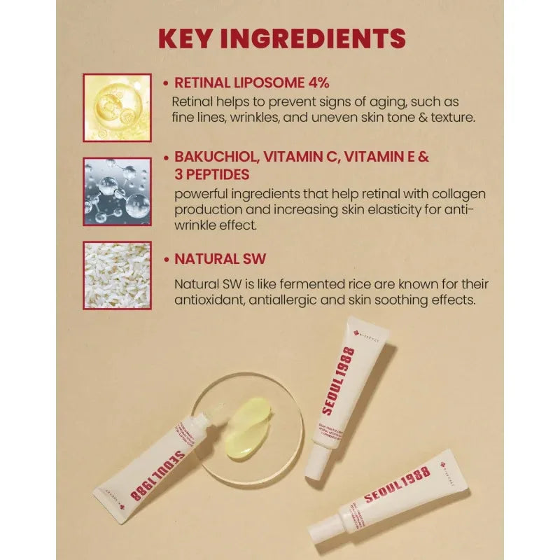 KSECRET SEOUL 1988 Retinal Liposome 4% Eye Cream with Fermented Bean, 30ml – Anti-Aging & Brightening