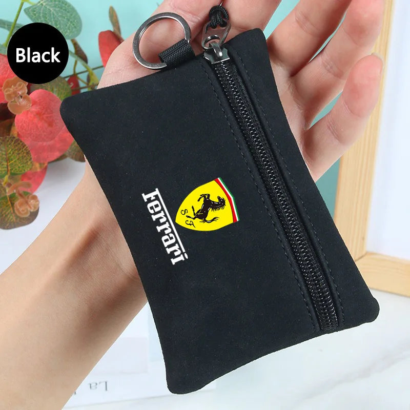 Portable Suede Car Key Bag Zipper Wallet Card Coins Pouchs For Ferrari GTO 288 812 Stradale Roma Spider SF90 F430 Enzo LaFerrari