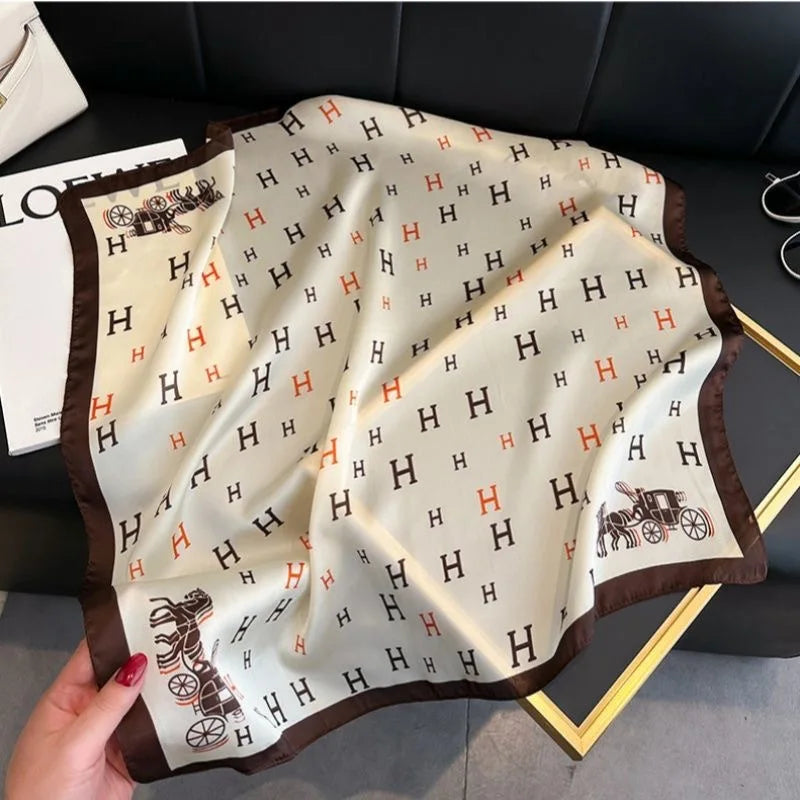 New Fashionable Silk Scarf 70cm Printed Long Rectangle Women's Versatile Decorative Fashion Neck Scarf Autumn Origin Jinhua