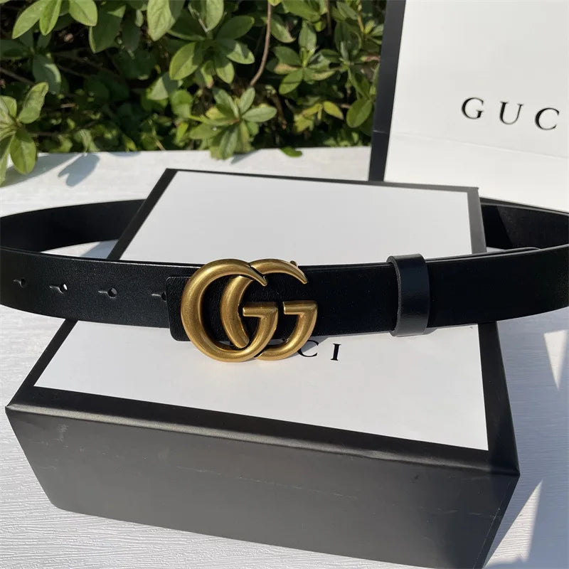 Pure Cowhide Leather Ladies Belt Antique Letter G Casual Retro Style Fashionable All-Match Width 2-4cm Alloy Buckle Fastener