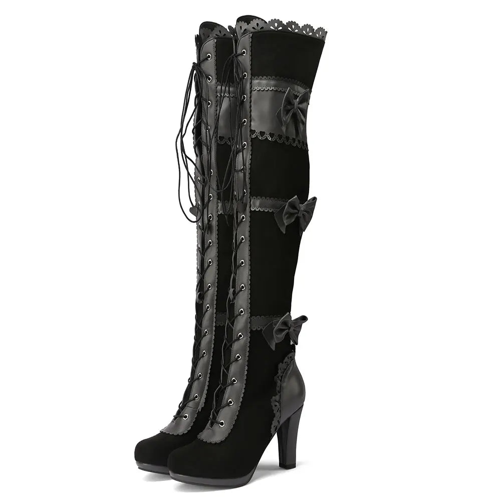 Women's Black Goth Over knee Boots