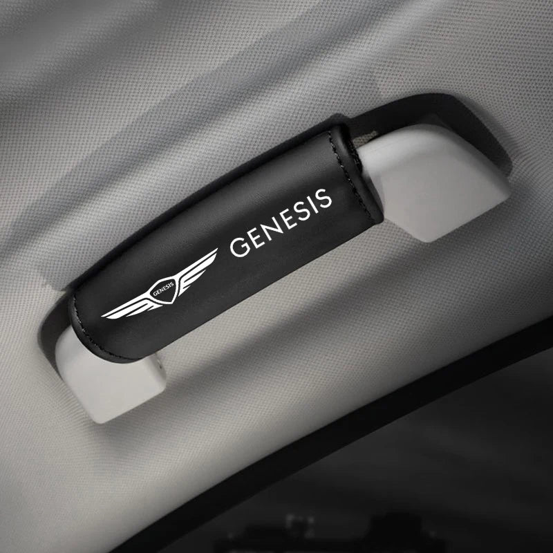 Leather Car Roof Armrest Pull Cover Handle Gloves Protection Car Accessories For Genesis Coupe Logo G70 G90 G80 GV60 GV70 GV80