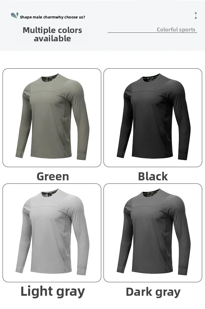 Quick Dry Long Sleeve T-Shirt Men's Thin Collar Breathable Outdoor Sports Base Shirt Striped Pattern Casual Comfortable Top