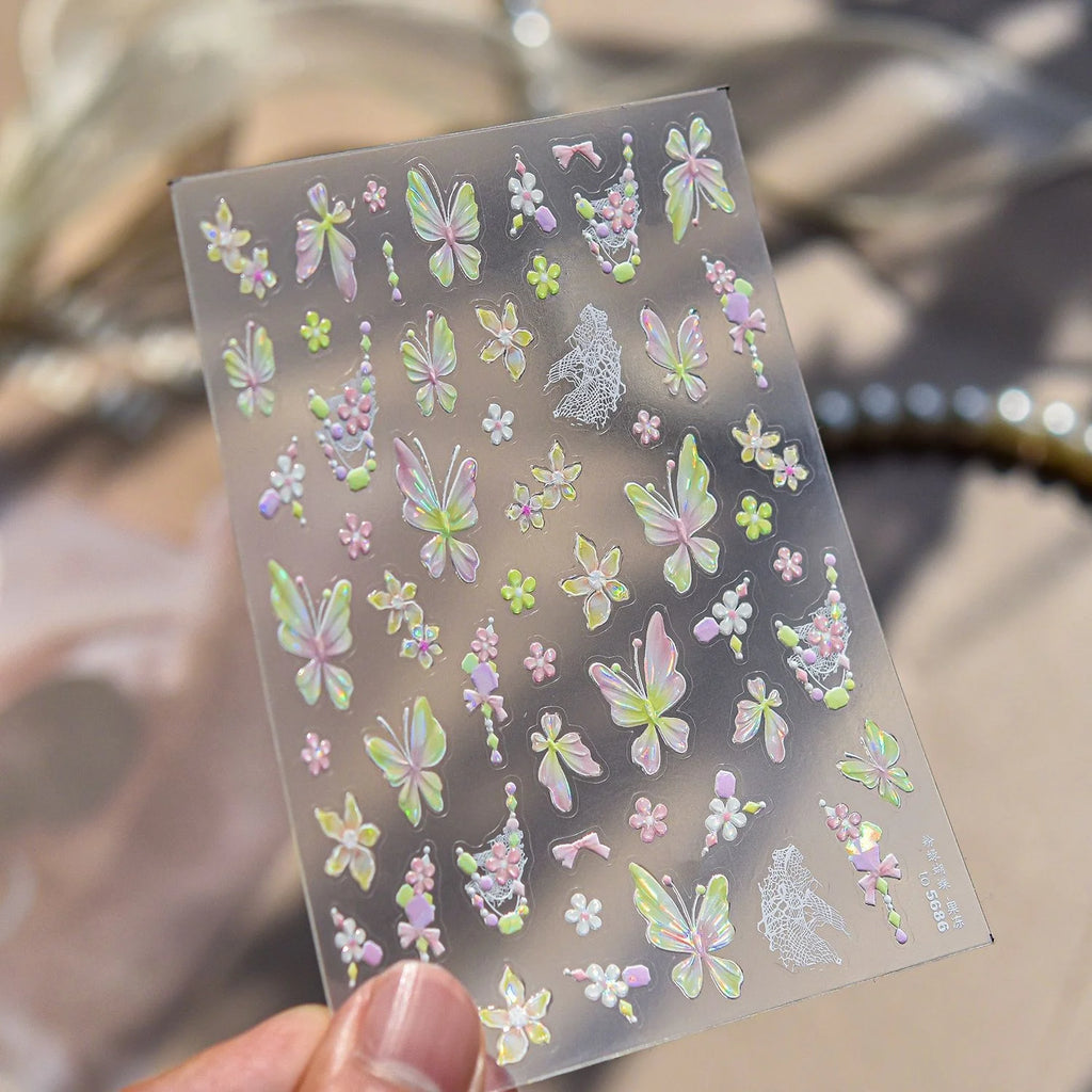 5D Fresh Summer Vacation Nail Sticker Coconut Tree Tropical Fruit Ice Cream Swim Ring Sunglasses Seaside Holiday Nail Art Decal