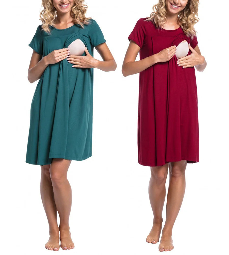 European And American Maternity Hospital Dress With Hidden Side Openings For Nursing Care Short Sleeves