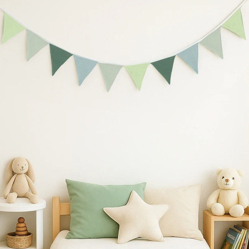 1 Set Sage Green Triangle Flags Bunting Boho-Chic Hanging Flag for Greenery Shower Classroom Wedding Birthday Party Decorations