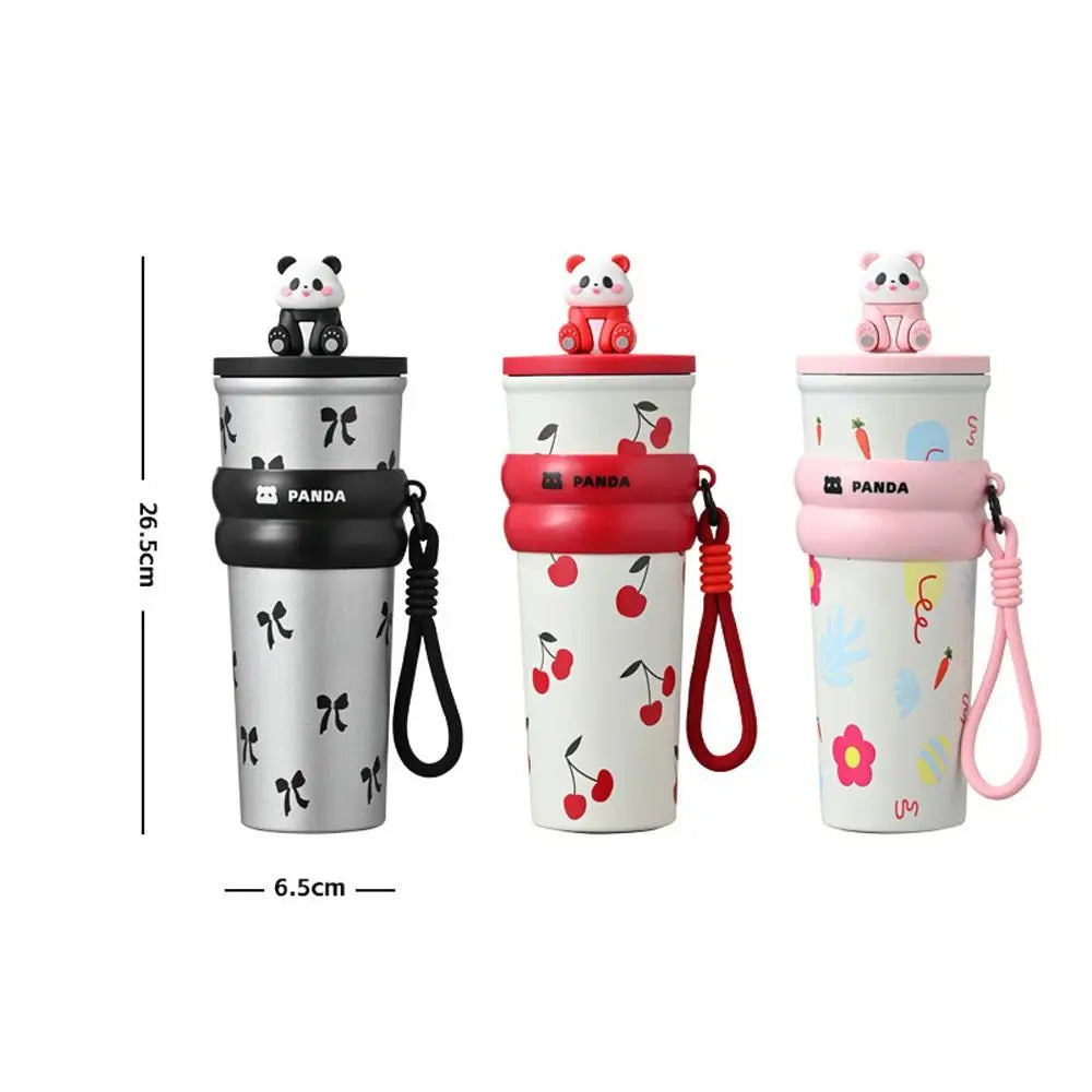 700ML Cartoon Panda Thermos Cup With Lifting Rope Gift Children Vacuum Cup 316 Stainless Steel Thermal Water Bottle