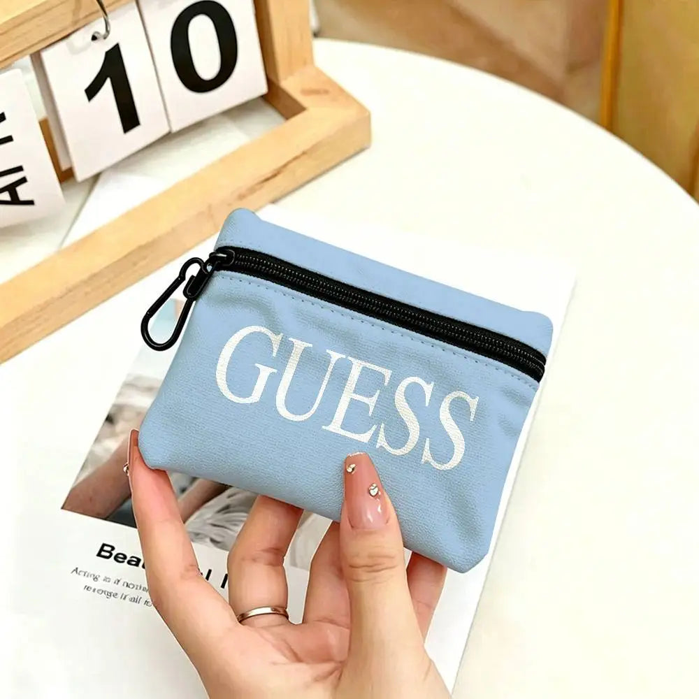 G-Guess-s logo White Oxford Cloth Zipper Coin Purse Lightweight Hanging Key Pouch Card Holder For Daily Use
