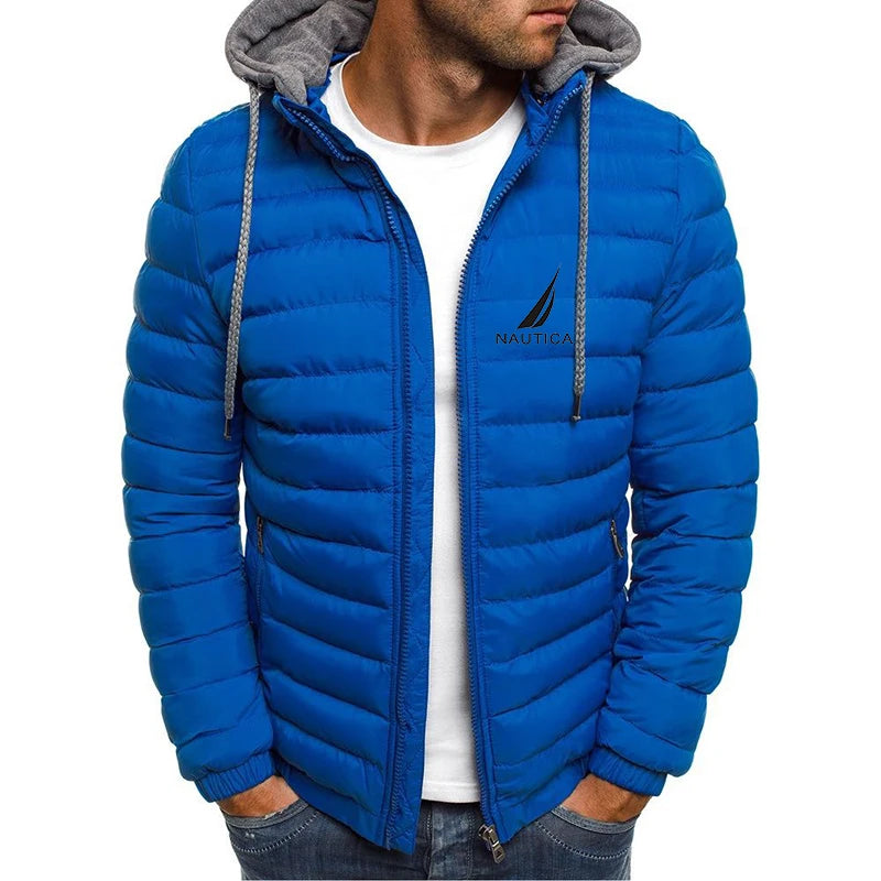 Brand oversized down jacket NAUTICA men's detachable hat thickened hooded cardigan drawstring winter thickened warm jacket top