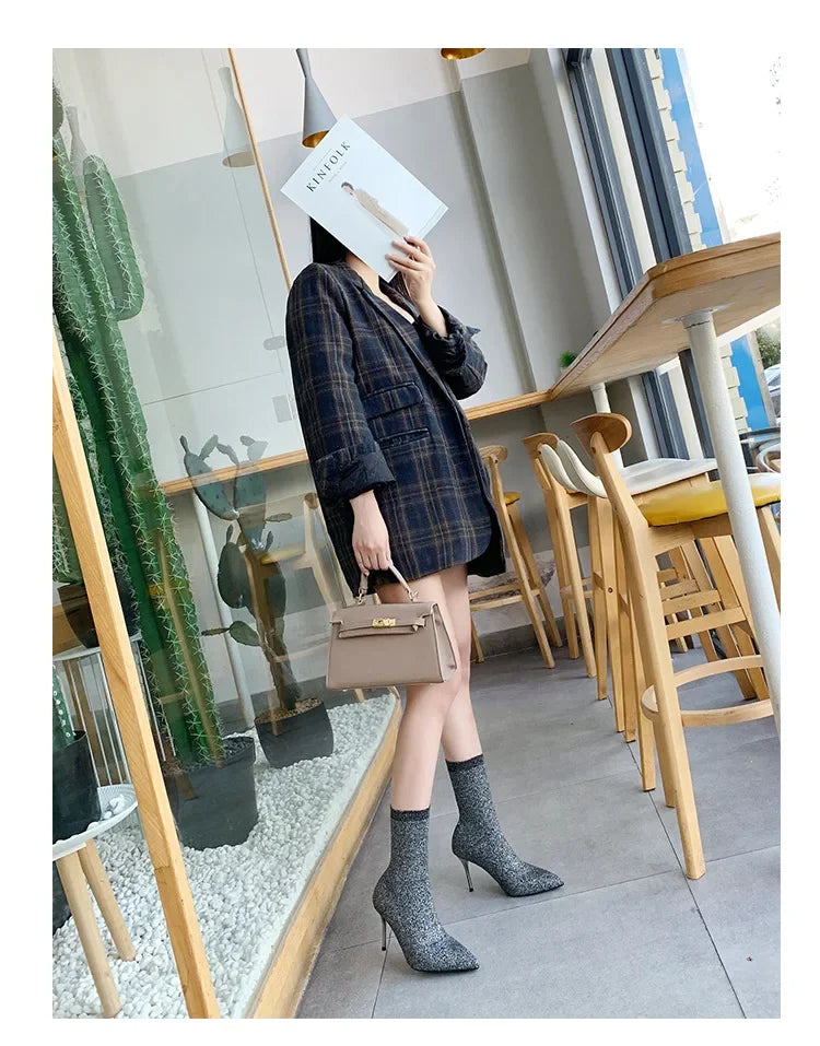 Sexy Sock Boots Knitting Stretch Boots High Heels for Women Fashion Shoes 2024 Spring Autumn Ankle Boots Female