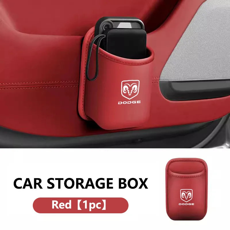 PU Leather Car Door Wall Mounted Storage Auto Logo Storage Hang Pocket For Dodge SRT Ram 1500 Journey Charger Challenger Caliber