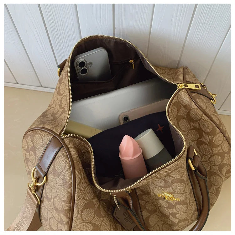 Weekend Getaway Large Duffle Travel Bag, Monogram Canvas Carry On Bag for Business Trip Gym Overnight