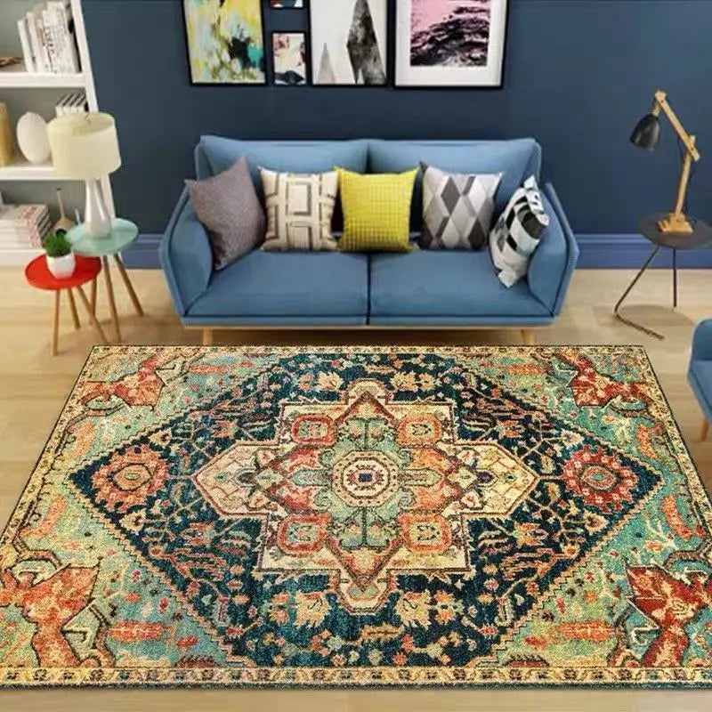 VIKAMA Washable Foldable Imitation Cashmere Carpet Entry Door Mat Persian Retro Style Living Room Bedroom Bed Soft Mat