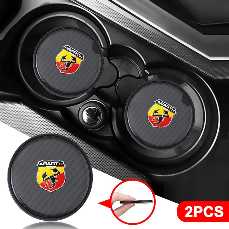 2PC Car Water Cup Pad Non Slip Coaster Drinks Mat For Abarth Punto 124 500 595 695 500X 500e Car Interior Auto Accessories