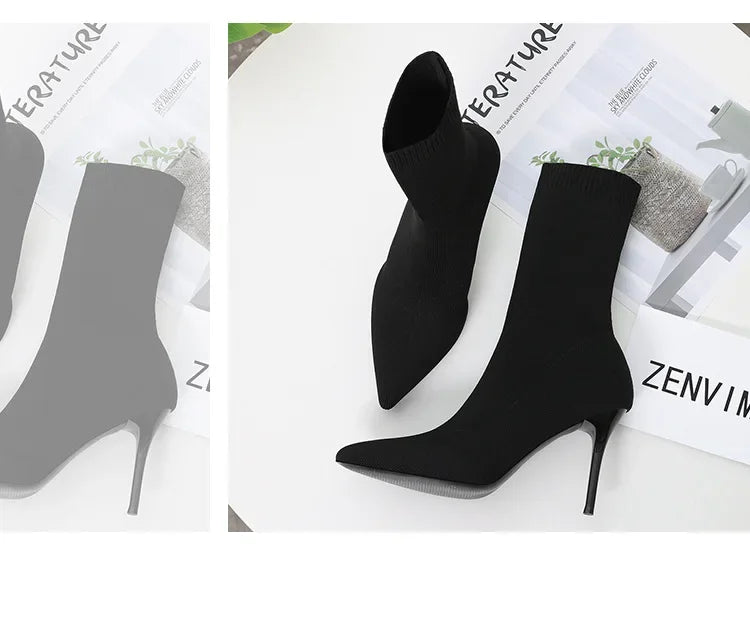 Sexy Sock Boots Knitting Stretch Boots High Heels for Women Fashion Shoes 2024 Spring Autumn Ankle Boots Female