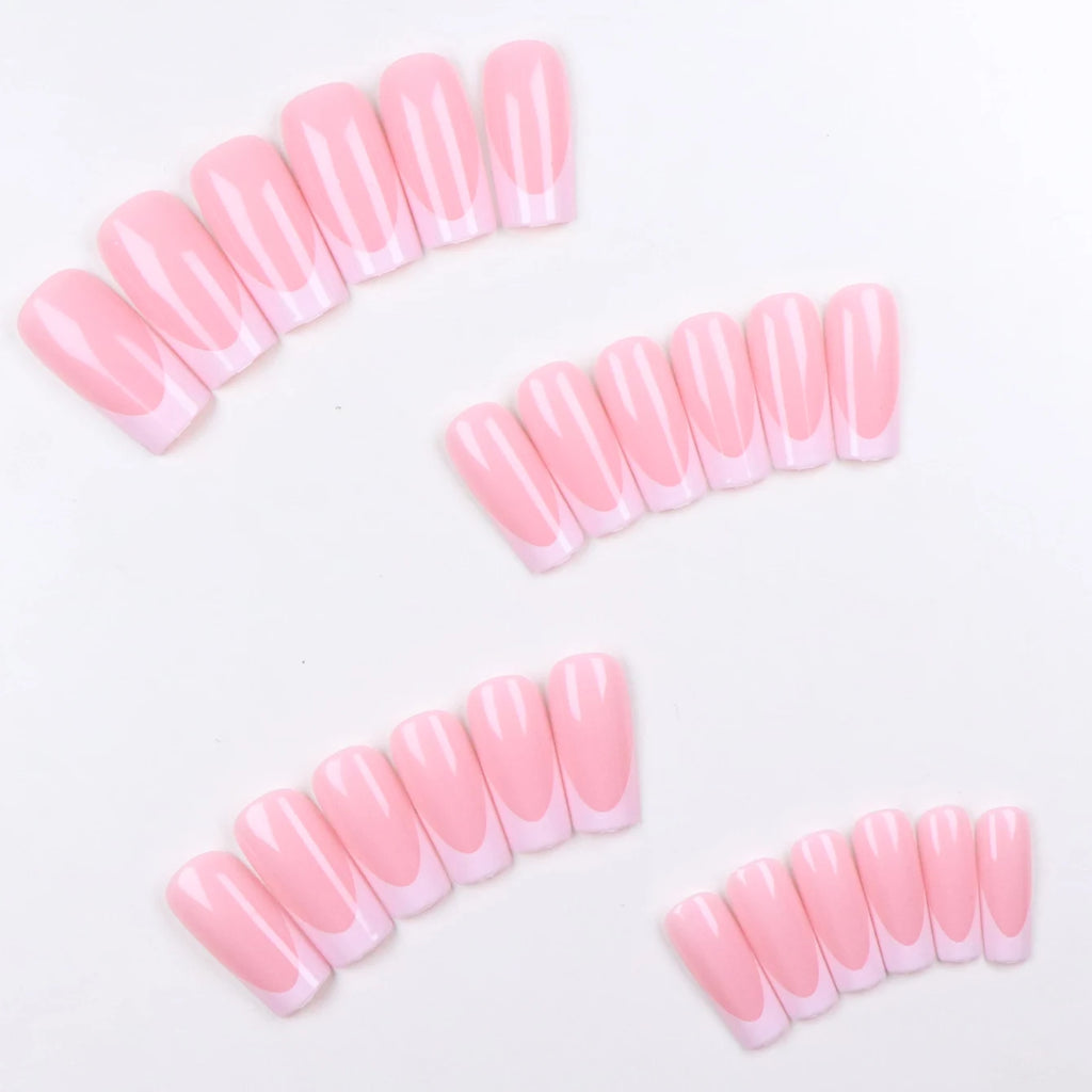 360/120pcs Light Pink Almond Press On Nails Glossy White French Fake Nail Simple Full Cover Fake Nails Soft Gel Nail Tips