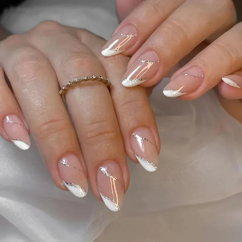 24Pcs/Set Sweet Love Fake Nail with Gradient French Press on Nails Reusable Short Full Cover Nail Tips for Women Wholesale