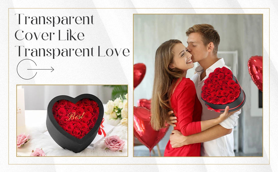 24pcs Artificial Rose Bouquet Heart Shape Rose Gift Box 100 Languages I Love You Necklace Eternal Roses Valentine's Gift for Her