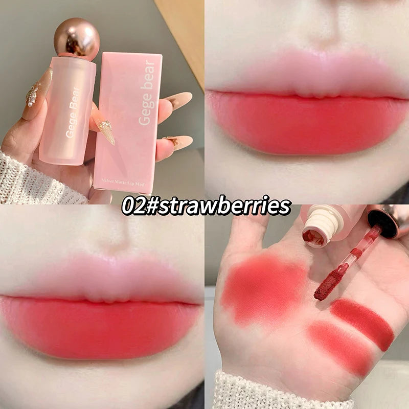 Gege Bear Velvet Matte Lip Mud, Soft, High Pigment for Long-lasting Wear, and Brightening Velvet Matte Finish Lip Color