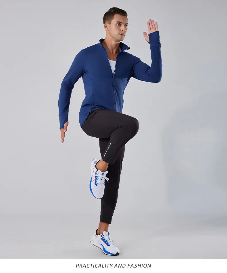 Men's Women's Marathon Running Training Jackets Thumb Holes Watch hole Stand collar Fitness Winter Jogging Training Zipper Coat