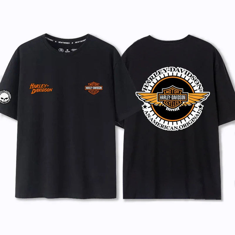 Motorcycle Enthusiasts Cultural Peripheral Printed Men's Short-Sleeved Loose Large Size Cotton T-shirt For Harley Davidson Logo