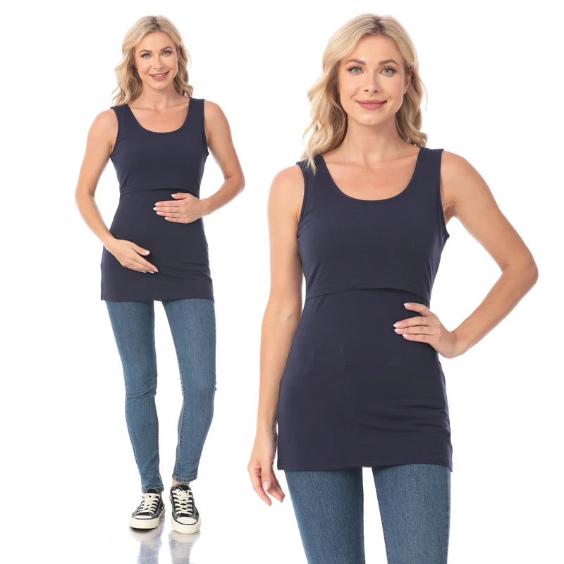 Summer Stretch Cotton Stripe Maternity Lactation Tops - Nursing Camisole Vest for Postpartum Women