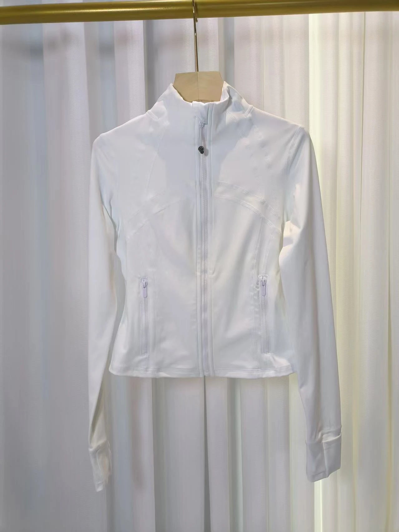 LULU FLORA Short silver zipper stand up collar jacket for waist slimming yoga women's outerwear, sun protection, quick drying,