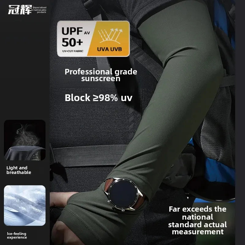 Ice Silk Sun Protection Sleeve Covers Thin UV Protection for Driving Cycling Fishing Men's New Summer Style Arm Guard