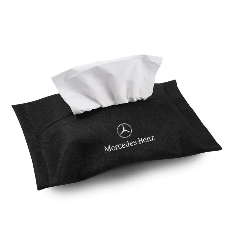Car Tissue Box Suede Sun Visor Seat Back Hanging Bag For Mercedes Benz AMG W211 W204 W210 W203 CLA GLA GLS GLE Auto Accessories