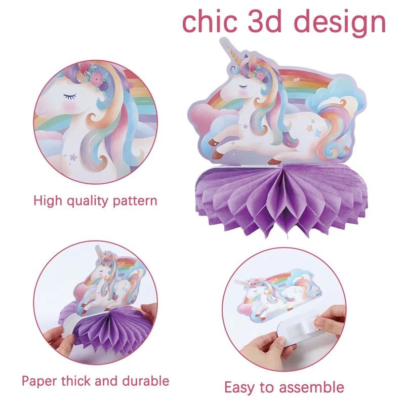 Rainbow Unicorn Honeycomb Ornament Set Rainbow Unicorn Birthday Party Decoration Kids Baby Shower Birthday Party Supplies