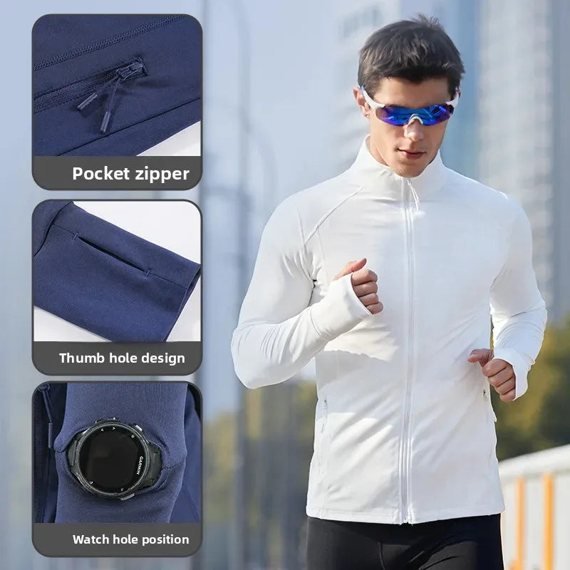 Men's Sport Jacket Quick Dry Fitness Clothes Casual Running Stand Collar Training Suit Flocking Milk Silk Running Outerwear